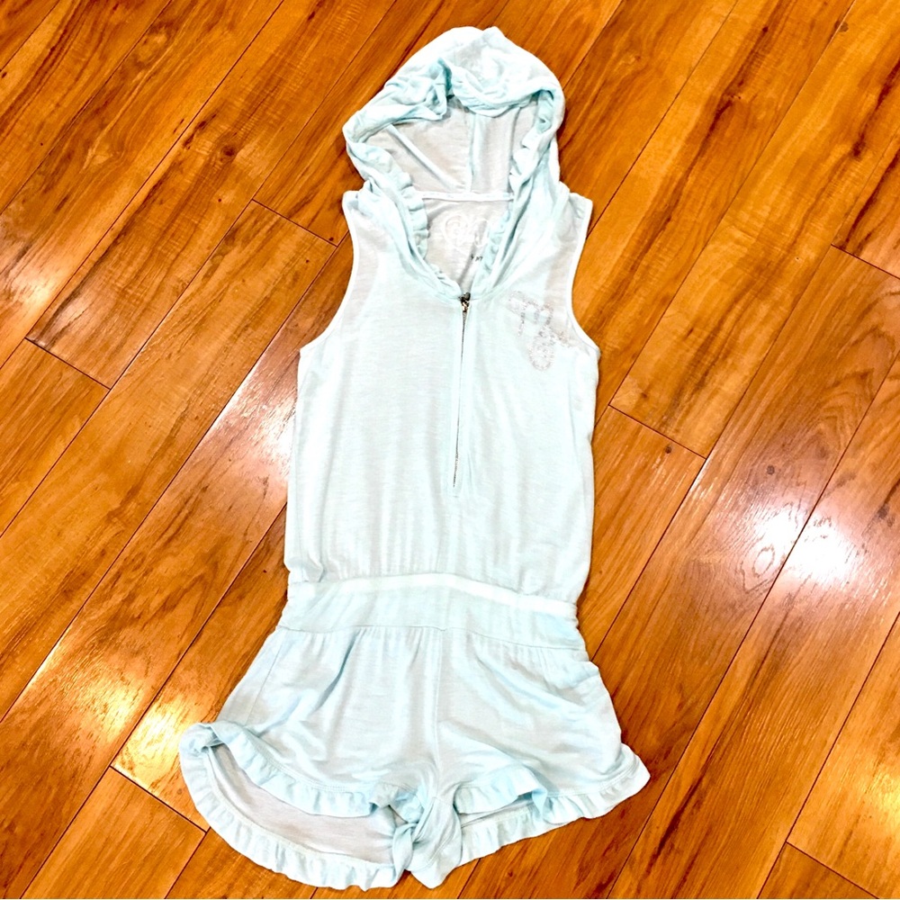 Betsey Johnson shorts romper hoodie ruffles MRS wide wedding bride bridal blue